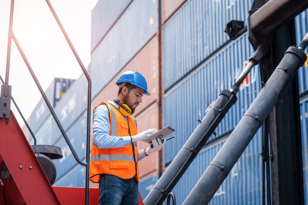 Construction worker analyzing paper