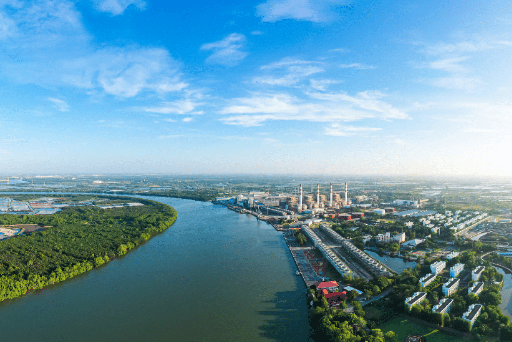 Industrial plant next to a river